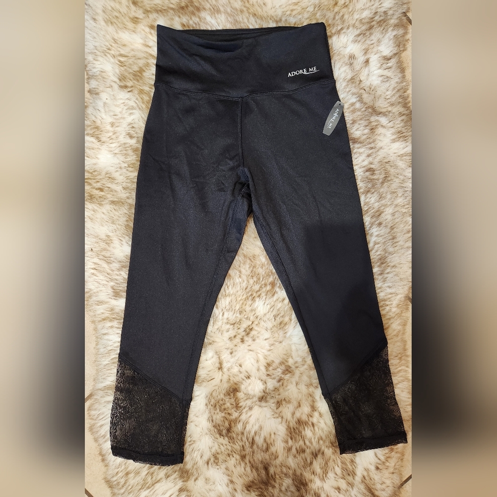 Adore Me Black Womens Leggings with Lace Accents Size Small NWT